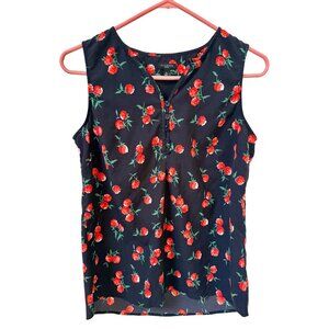 Talbots Navy Blue Red floral Tank Top Shirt Size Small